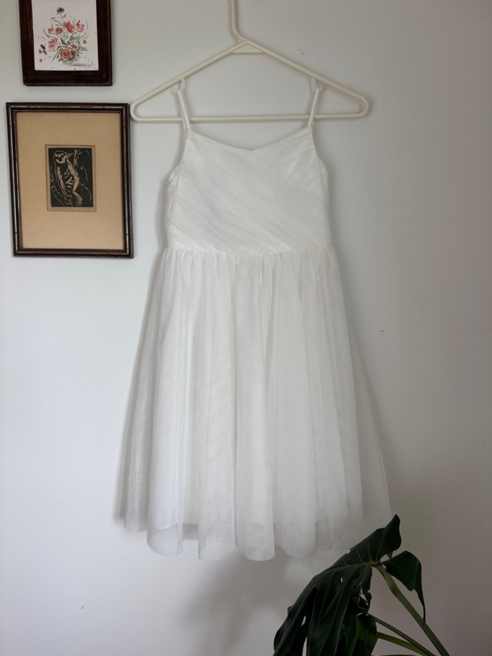 White Spaghetti-Strap Tulle Kids Dress